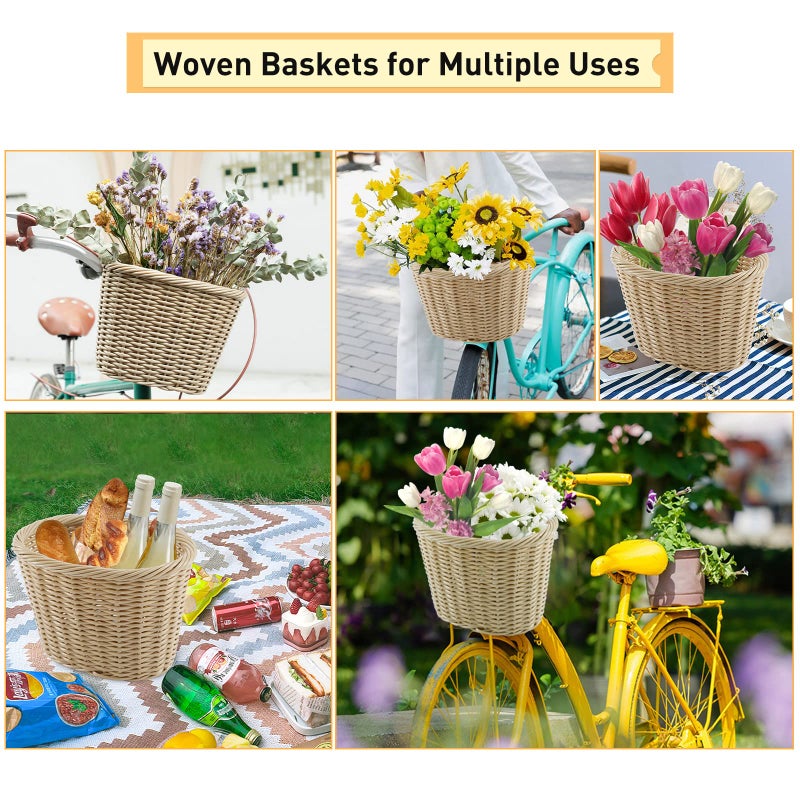 ZUKKA Bike Basket Woven Bike Basket for Adult Bikes Front/Kids Bike Handlebar with Adjustable Leather Straps Waterproof Storage Bicycle Basket, Multi-Colors - Image 5